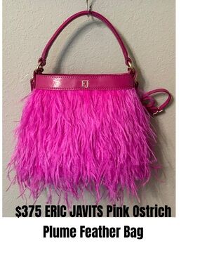 $375 ERIC JAVITS Pink Ostrich Plume Feather Bag